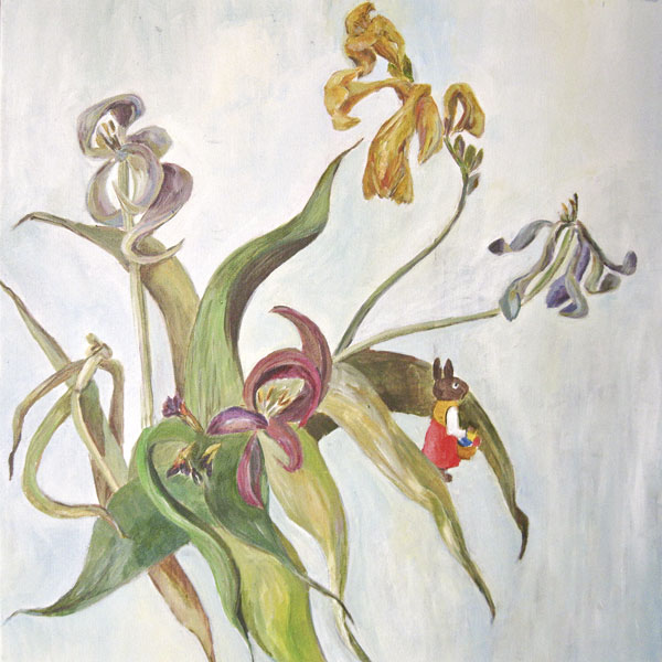 Florale Malerei, Kunstwerke mit Blumen, Blüten, Gladiolen, verblühte Blumenstillleben, melancholisch, sinnlich, vergänglich, zeitlos 